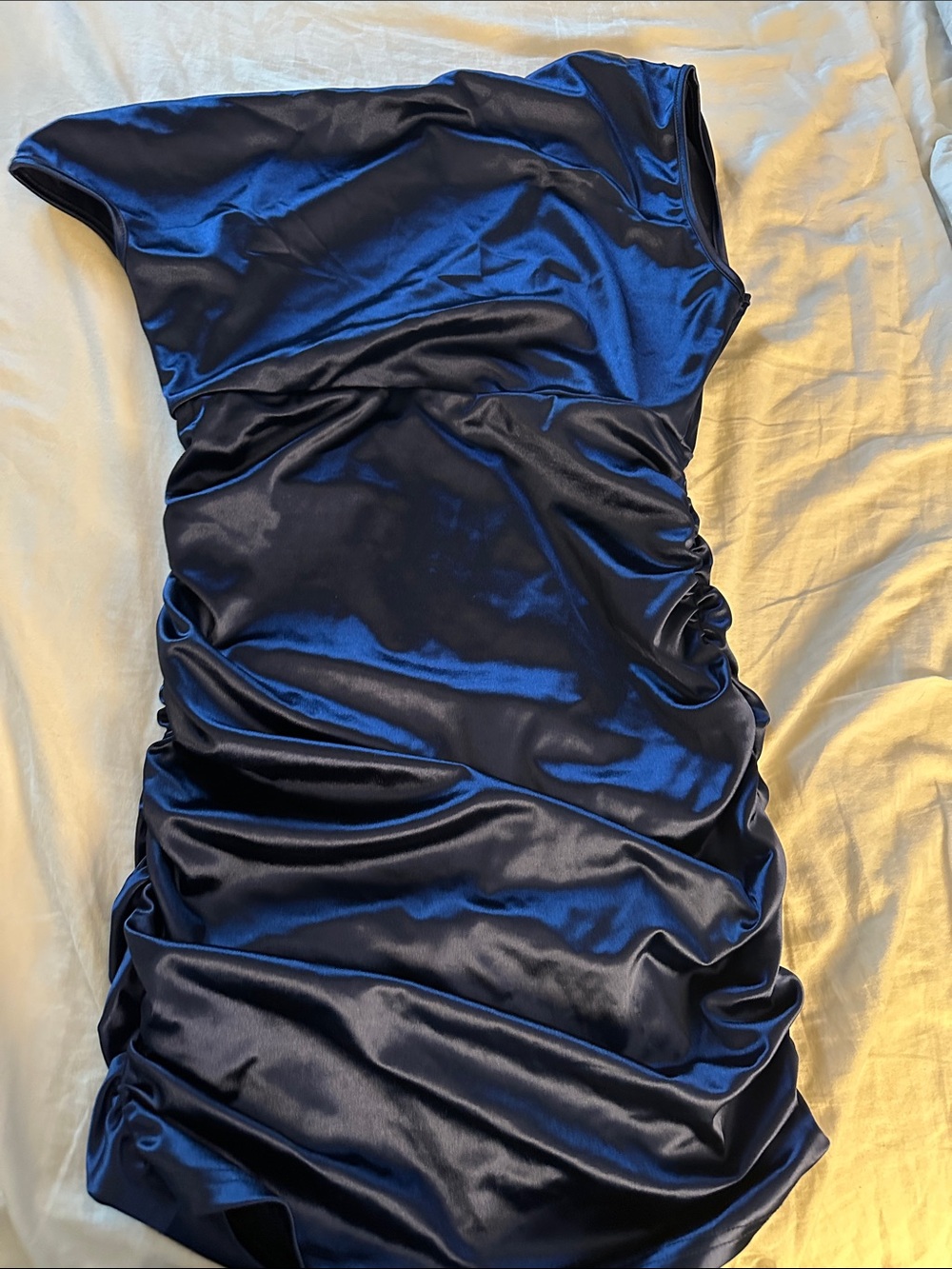 SHEIN Navy Blue Ruched Satin Dress – New Without Tags